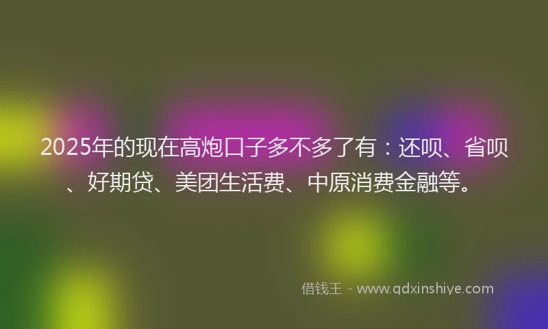 2025年的现在高炮口子多不多了有：还呗、省呗、好期贷、美团生活费、中原消费金融等。
