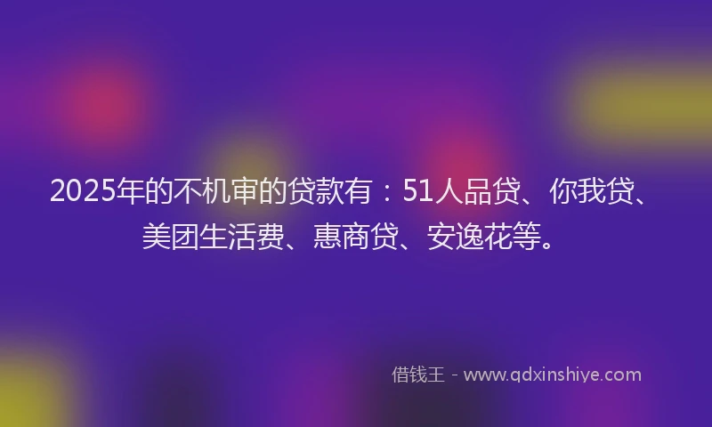 2025年的不机审的贷款有：51人品贷、你我贷、美团生活费、惠商贷、安逸花等。