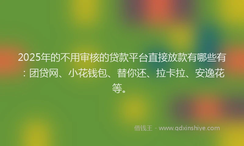 2025年的不用审核的贷款平台直接放款有哪些有：团贷网、小花钱包、替你还、拉卡拉、安逸花等。