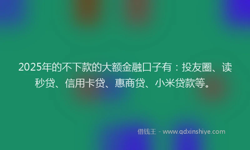 2025年的不下款的大额金融口子有：投友圈、读秒贷、信用卡贷、惠商贷、小米贷款等。