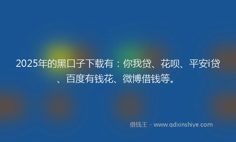 2025年的黑口子下载有：你我贷、花呗、平安i贷、百度有钱花、微博借钱等。