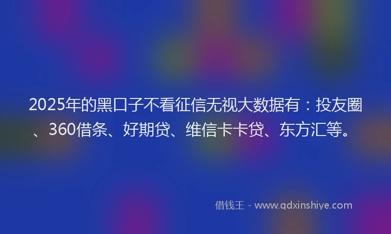 2025年的黑口子不看征信无视大数据有：投友圈、360借条、好期贷、维信卡卡贷、东方汇等。