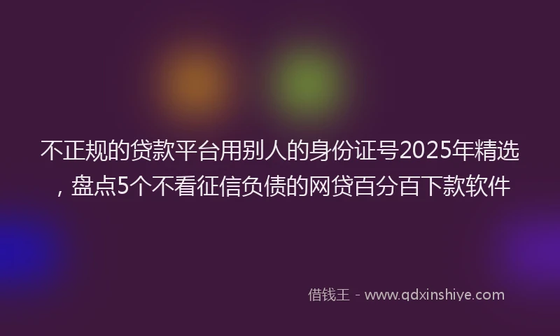 不正规的贷款平台用别人的身份证号2025年精选，盘点5个不看征信负债的网贷百分百下款软件
