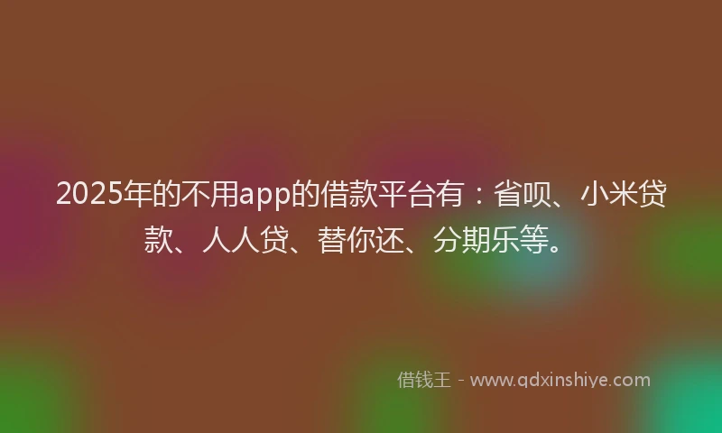 2025年的不用app的借款平台有：省呗、小米贷款、人人贷、替你还、分期乐等。