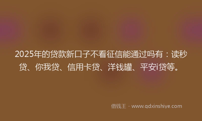 2025年的贷款新口子不看征信能通过吗有：读秒贷、你我贷、信用卡贷、洋钱罐、平安i贷等。