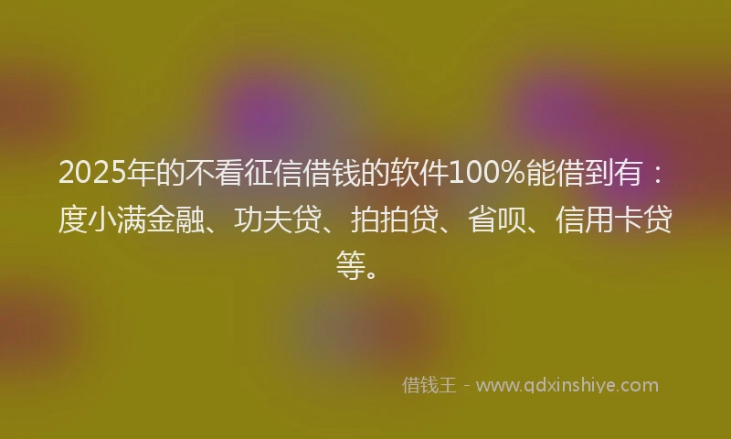 2025年的不看征信借钱的软件100%能借到有：度小满金融、功夫贷、拍拍贷、省呗、信用卡贷等。