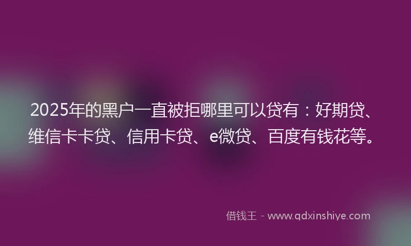 2025年的黑户一直被拒哪里可以贷有：好期贷、维信卡卡贷、信用卡贷、e微贷、百度有钱花等。