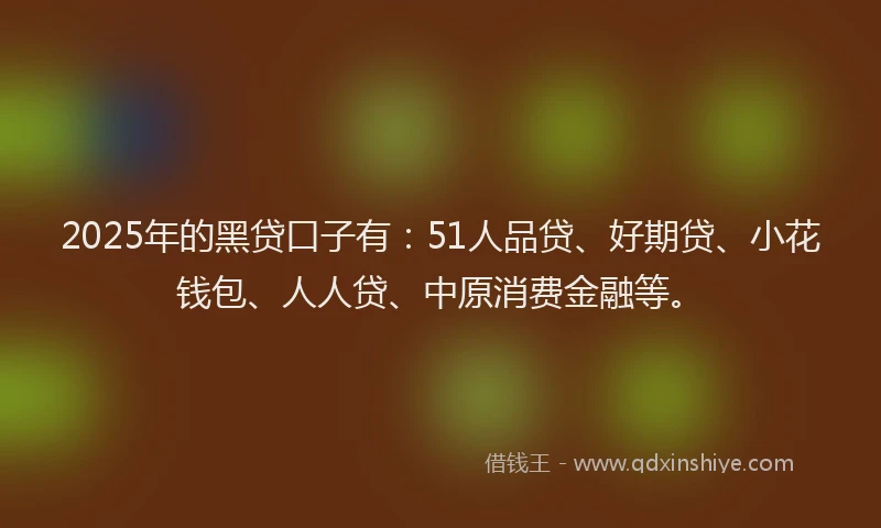 2025年的黑贷口子有：51人品贷、好期贷、小花钱包、人人贷、中原消费金融等。