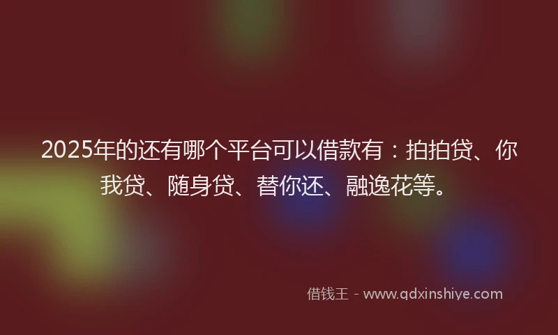 2025年的还有哪个平台可以借款有：拍拍贷、你我贷、随身贷、替你还、融逸花等。