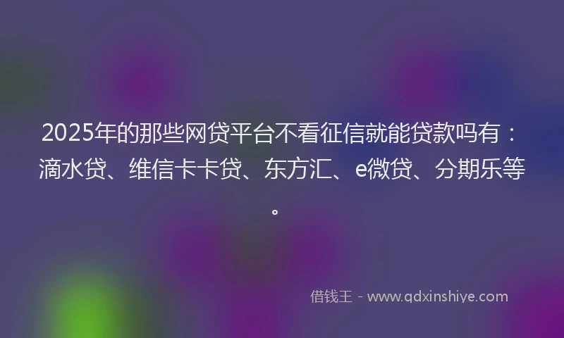 2025年的那些网贷平台不看征信就能贷款吗有：滴水贷、维信卡卡贷、东方汇、e微贷、分期乐等。