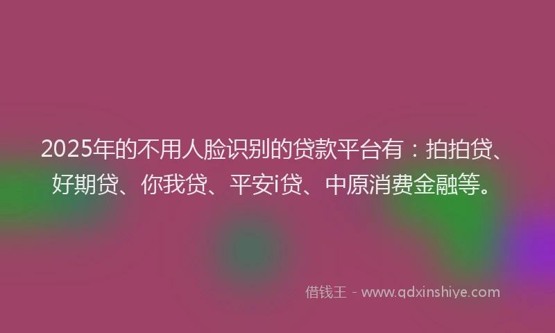 2025年的不用人脸识别的贷款平台有：拍拍贷、好期贷、你我贷、平安i贷、中原消费金融等。