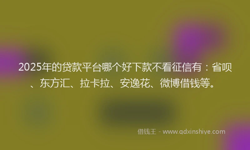 2025年的贷款平台哪个好下款不看征信有：省呗、东方汇、拉卡拉、安逸花、微博借钱等。