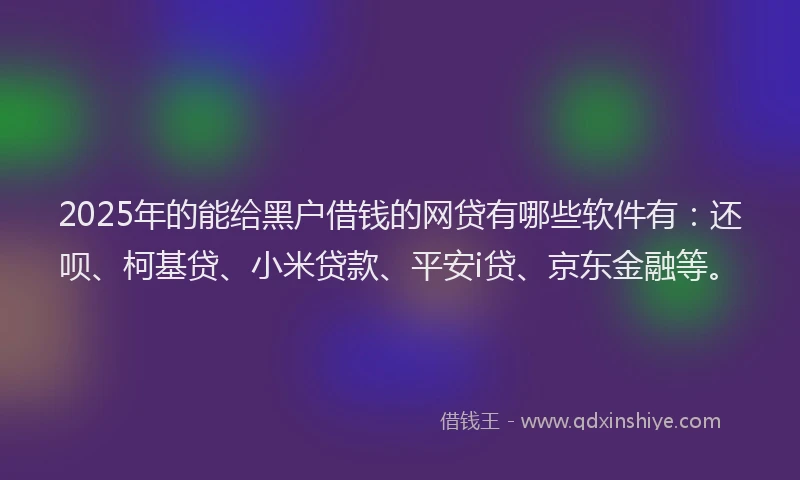 2025年的能给黑户借钱的网贷有哪些软件有：还呗、柯基贷、小米贷款、平安i贷、京东金融等。