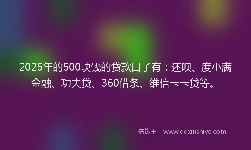 2025年的500块钱的贷款口子有：还呗、度小满金融、功夫贷、360借条、维信卡卡贷等。