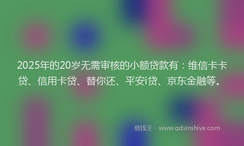 2025年的20岁无需审核的小额贷款有：维信卡卡贷、信用卡贷、替你还、平安i贷、京东金融等。
