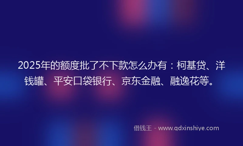2025年的额度批了不下款怎么办有：柯基贷、洋钱罐、平安口袋银行、京东金融、融逸花等。