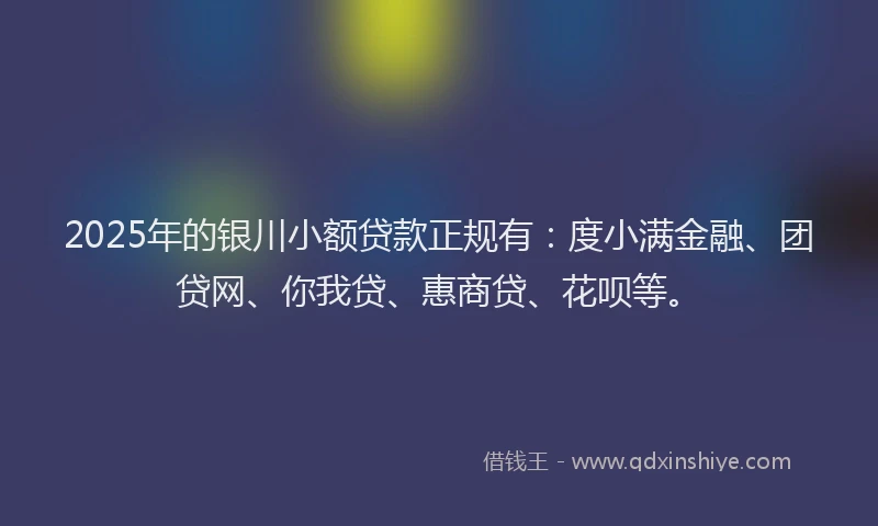 2025年的银川小额贷款正规有：度小满金融、团贷网、你我贷、惠商贷、花呗等。
