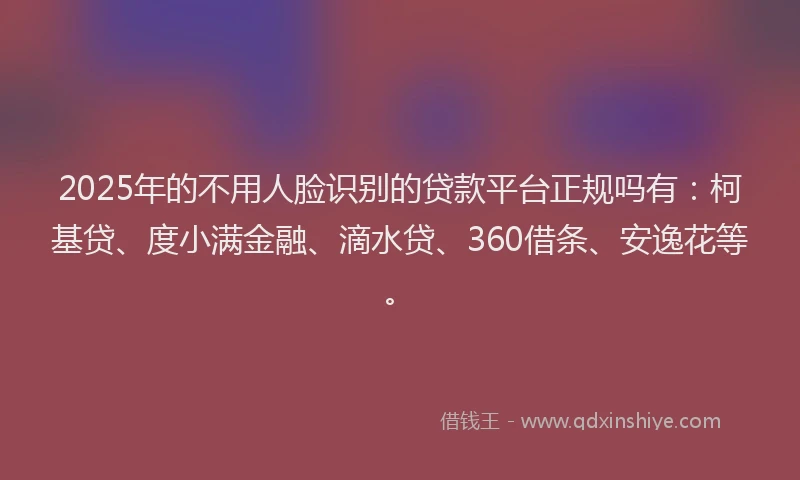 2025年的不用人脸识别的贷款平台正规吗有：柯基贷、度小满金融、滴水贷、360借条、安逸花等。