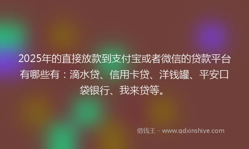 2025年的直接放款到支付宝或者微信的贷款平台有哪些有：滴水贷、信用卡贷、洋钱罐、平安口袋银行、我来贷等。