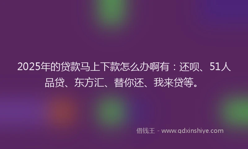 2025年的贷款马上下款怎么办啊有：还呗、51人品贷、东方汇、替你还、我来贷等。