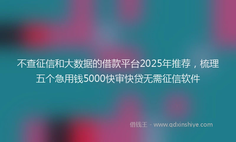 不查征信和大数据的借款平台2025年推荐，梳理五个急用钱5000快审快贷无需征信软件