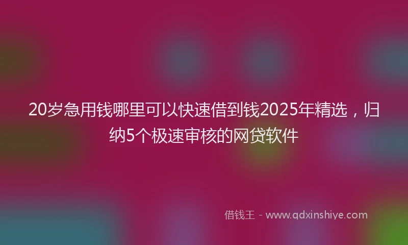 20岁急用钱哪里可以快速借到钱2025年精选，归纳5个极速审核的网贷软件