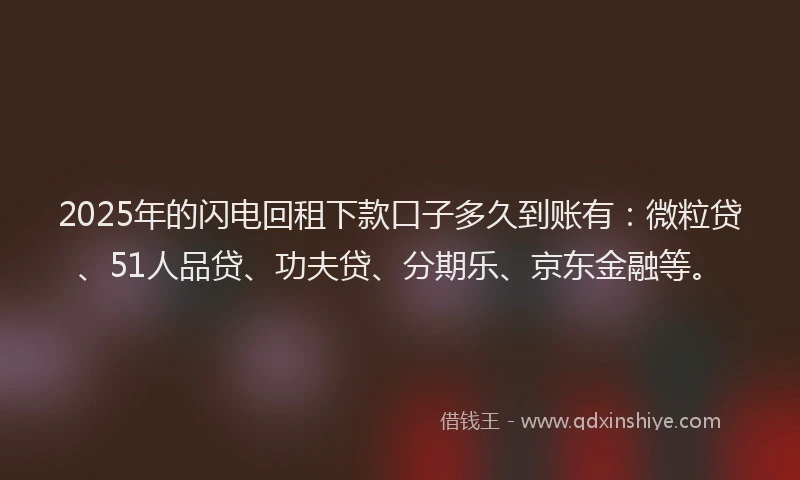 2025年的闪电回租下款口子多久到账有：微粒贷、51人品贷、功夫贷、分期乐、京东金融等。