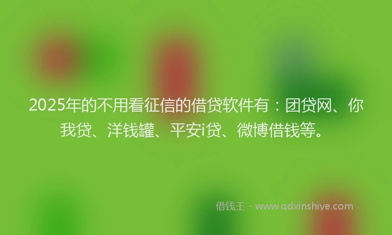 2025年的不用看征信的借贷软件有：团贷网、你我贷、洋钱罐、平安i贷、微博借钱等。
