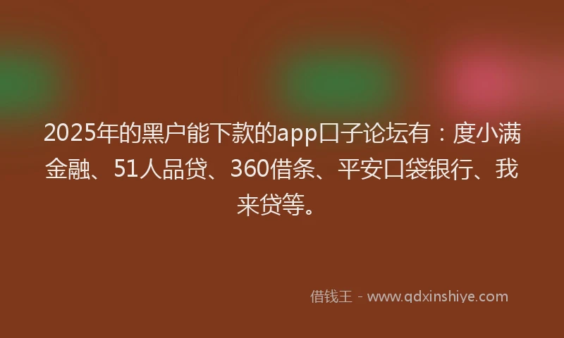 2025年的黑户能下款的app口子论坛有：度小满金融、51人品贷、360借条、平安口袋银行、我来贷等。