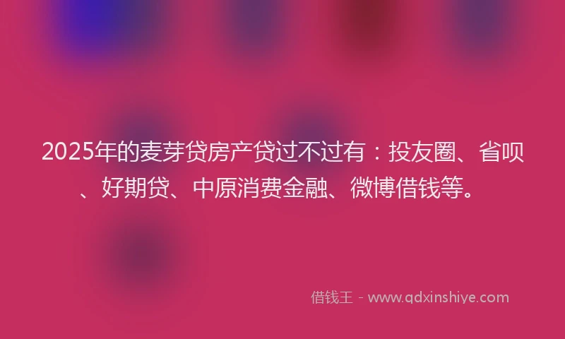 2025年的麦芽贷房产贷过不过有：投友圈、省呗、好期贷、中原消费金融、微博借钱等。