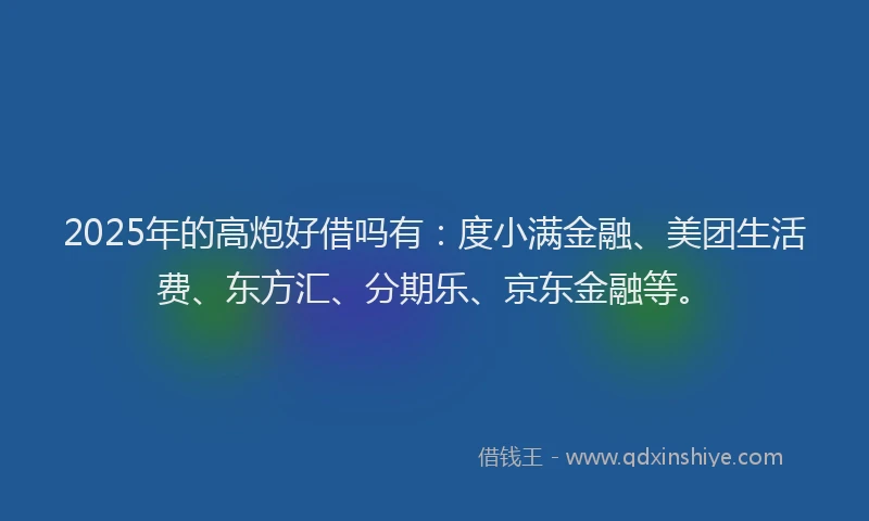 2025年的高炮好借吗有：度小满金融、美团生活费、东方汇、分期乐、京东金融等。