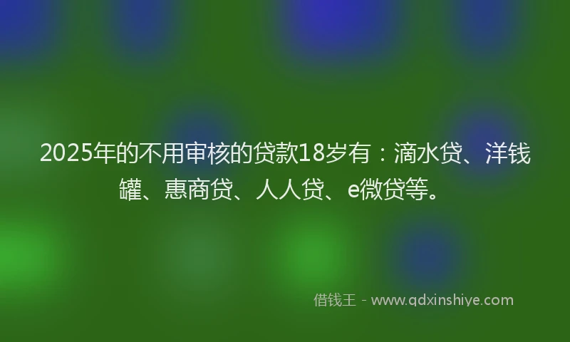 2025年的不用审核的贷款18岁有：滴水贷、洋钱罐、惠商贷、人人贷、e微贷等。