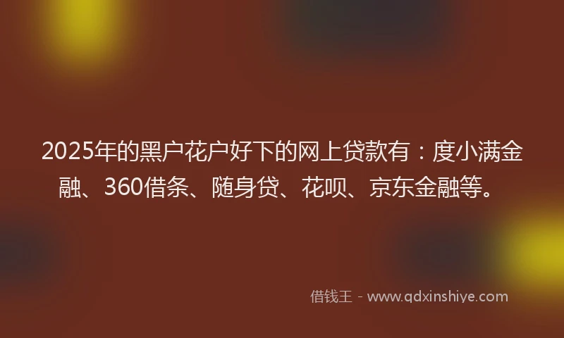2025年的黑户花户好下的网上贷款有：度小满金融、360借条、随身贷、花呗、京东金融等。