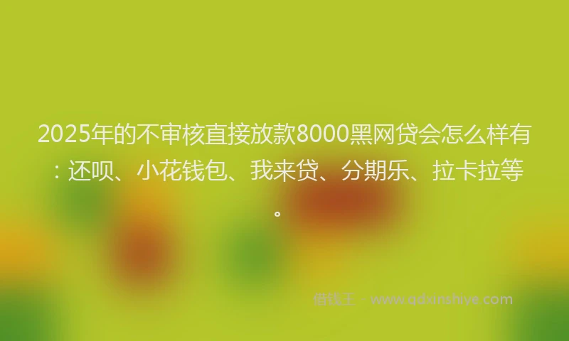 2025年的不审核直接放款8000黑网贷会怎么样有：还呗、小花钱包、我来贷、分期乐、拉卡拉等。