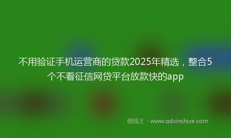 不用验证手机运营商的贷款2025年精选，整合5个不看征信网贷平台放款快的app