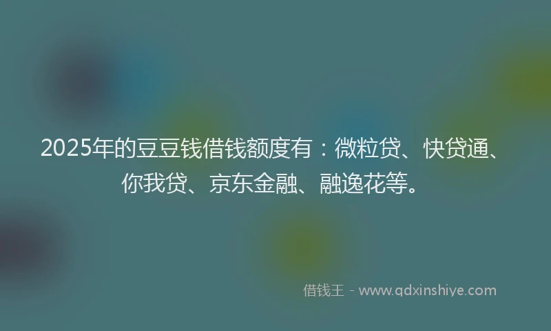 2025年的豆豆钱借钱额度有:微粒贷、快贷通、你我贷、京东金融、融逸花等。