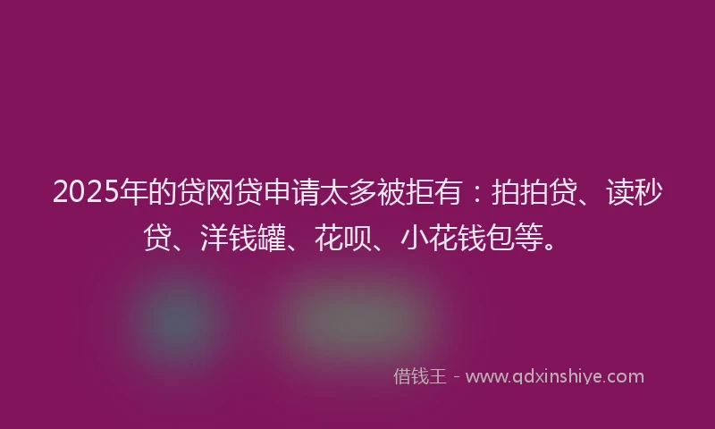 2025年的贷网贷申请太多被拒有：拍拍贷、读秒贷、洋钱罐、花呗、小花钱包等。