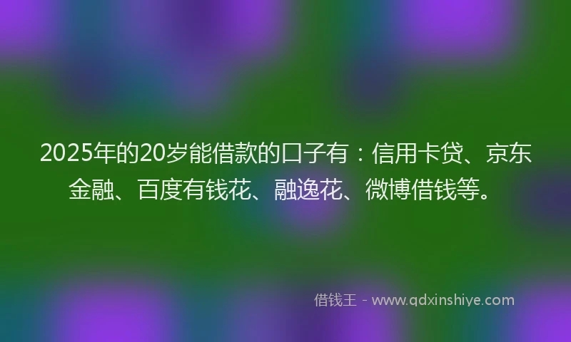 2025年的20岁能借款的口子有：信用卡贷、京东金融、百度有钱花、融逸花、微博借钱等。