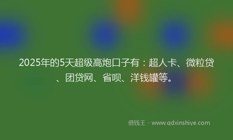 2025年的5天超级高炮口子有：超人卡、微粒贷、团贷网、省呗、洋钱罐等。