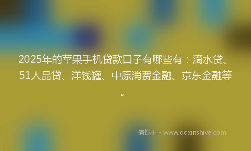 2025年的苹果手机贷款口子有哪些有：滴水贷、51人品贷、洋钱罐、中原消费金融、京东金融等。