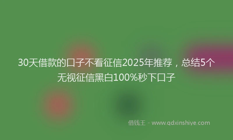 30天借款的口子不看征信2025年推荐，总结5个无视征信黑白100%秒下口子