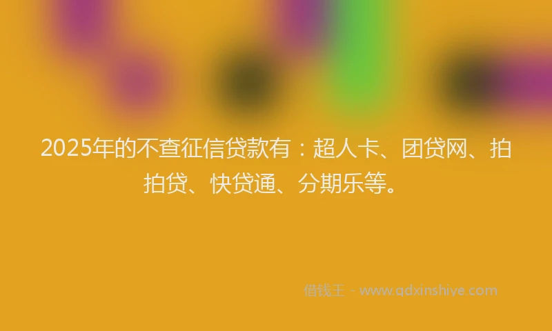 2025年的不查征信贷款有：超人卡、团贷网、拍拍贷、快贷通、分期乐等。