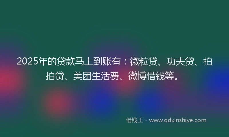 2025年的贷款马上到账有：微粒贷、功夫贷、拍拍贷、美团生活费、微博借钱等。