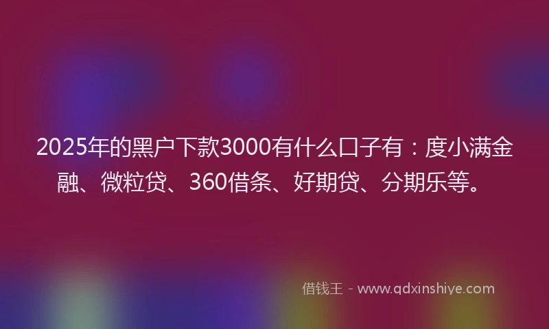 2025年的黑户下款3000有什么口子有：度小满金融、微粒贷、360借条、好期贷、分期乐等。