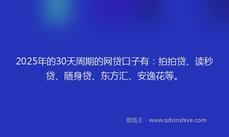 2025年的30天周期的网贷口子有：拍拍贷、读秒贷、随身贷、东方汇、安逸花等。