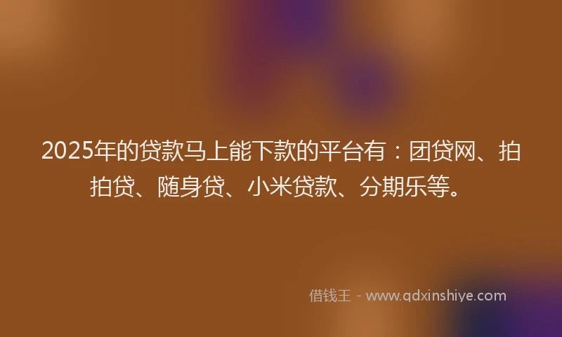 2025年的贷款马上能下款的平台有：团贷网、拍拍贷、随身贷、小米贷款、分期乐等。