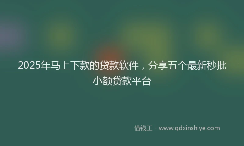 2025年马上下款的贷款软件，分享五个最新秒批小额贷款平台