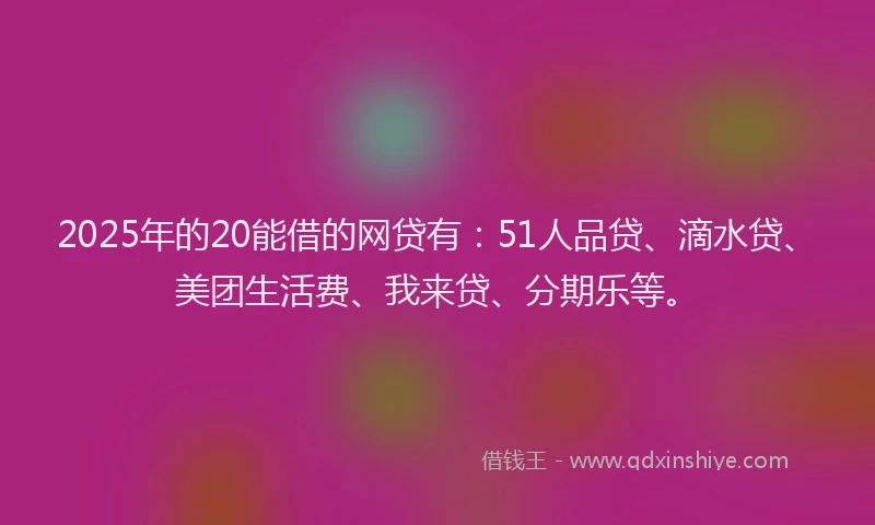 2025年的20能借的网贷有：51人品贷、滴水贷、美团生活费、我来贷、分期乐等。