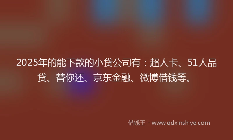 2025年的能下款的小贷公司有：超人卡、51人品贷、替你还、京东金融、微博借钱等。