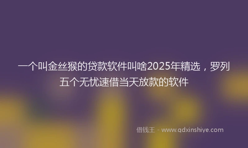 一个叫金丝猴的贷款软件叫啥2025年精选，罗列五个无忧速借当天放款的软件